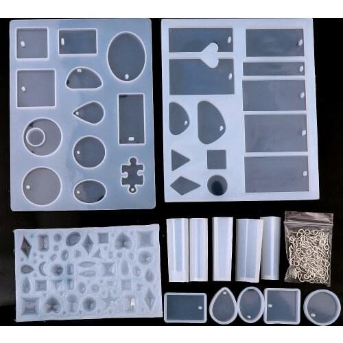 14 Pack Mix Jewelry Casting Molds Silicone Jewelry Molds With 100 Screw Eye Pins Mix UV Resin Mold Necklace Pendant Making