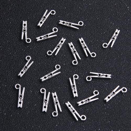 20pcs 8*19mm Antiuqe Silver Color Mini Hanger Clip Charms Accessories Pendants Making DIY Handmade Tibetan Jewelry