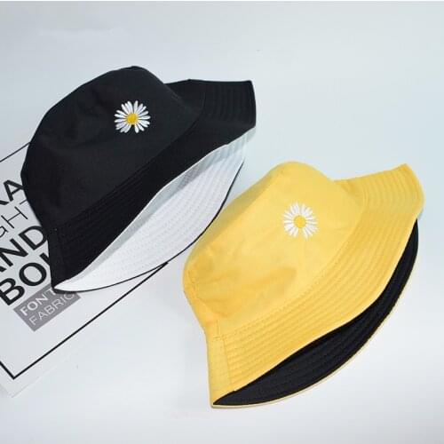 2020 new summer chamomile embroidery fisherman hat women fashion cotton hat double-sided wearable hat outdoor shade bucket hats