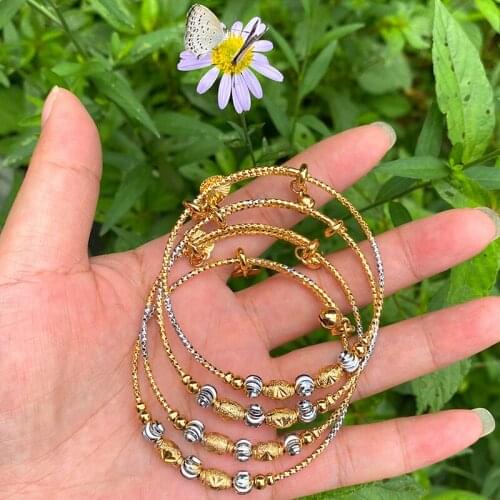 4pcs Adjustable Gold silver Dubai Bangles for Women Indian Ball Bangles African Heart Two-tones Jewelry Wedding Jewelry Gift