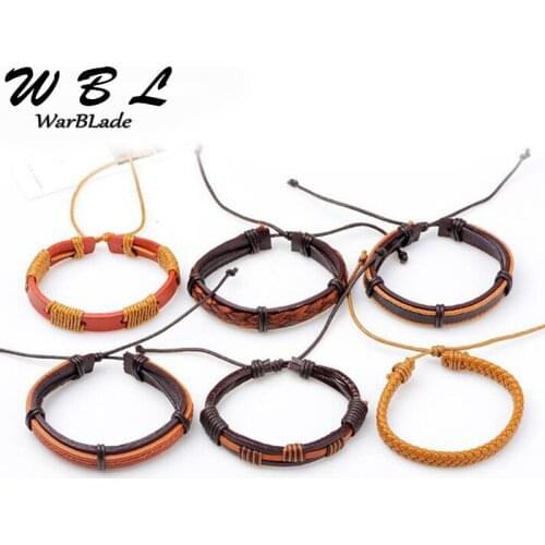6pcs/Set Vintage Men Genuine Leather Bracelets Multilayer Braid Bracelet Bangle Male Punk Wrap Wristband Women Jewelry 2019 Hot