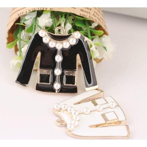 6pcs/lot Pearl Round Clothes Enamel Charms Bracelet Pendant For DIY Handmade Earring Jewelry Golden-colour Finding YZ302