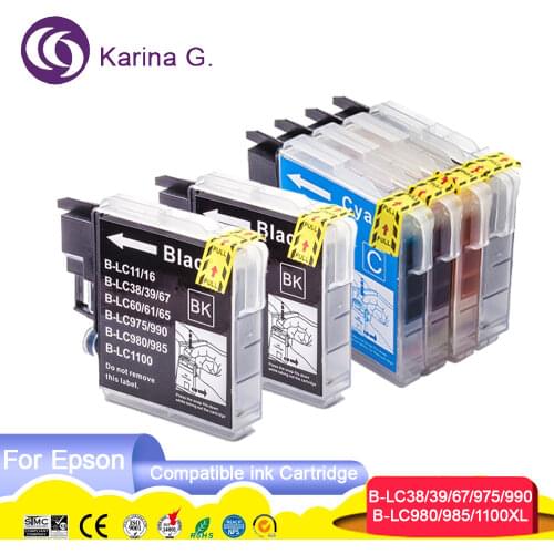 5X for LC60 LC61 LC65 LC67 LC975 LC980 LC990 LC1100 LC11 LC16 LC38 LC39 LC985 in ink cartridges for Brother printer