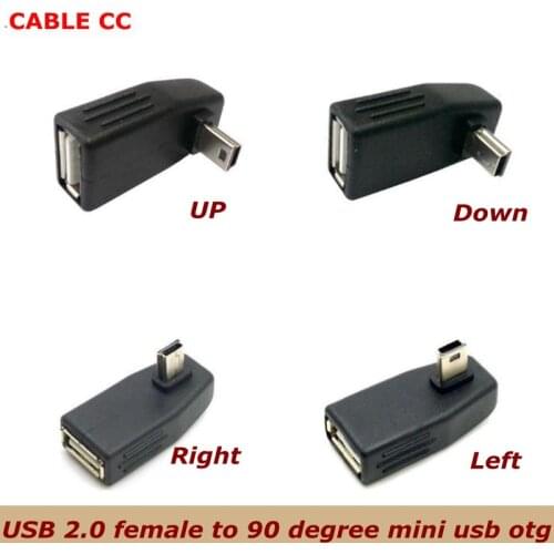 90 degree left corner A female head to 5 pin B female head Mini USB OTG host adapter USB2.0 new connectable U disk car music