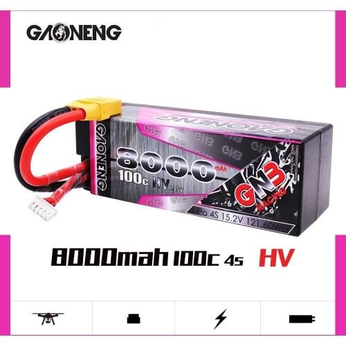 Gaoneng GNB 4S 8000mAh 15.2V HV 100C/200C Hardcase LiPo Battery XT90 XT150 Plug for 1:8 1/8 RC Car four drive off-road RC Car