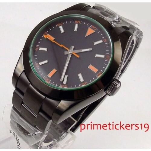 Automatic mechanical 40mm parnis black dial PVD case stainless steel strap with PVD costed sapphire glass mens watch PA1054