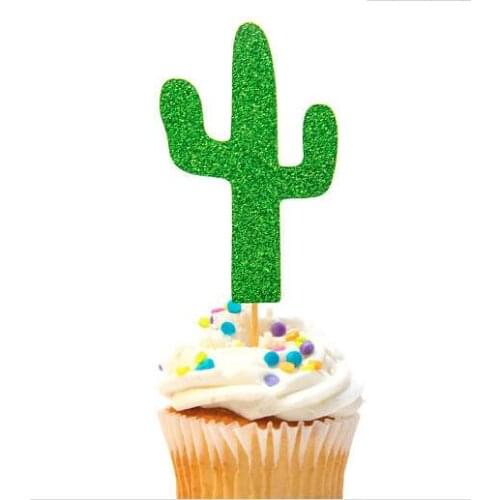 GLITTER Cactus birthday Gender Reveal cupcake toppers Christening wedding baby shower party decoration doughnut food picks