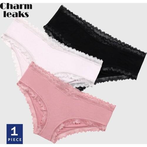 Charmleaks Women Plus Size Panties Lace Trim Sexy Briefs Mid Waist Solid Soft 1 PCS