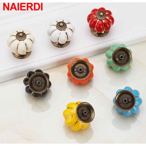NAIERDI Pumpkin Ceramic Handles 40mm Drawer Knobs Cupboard Door Handles Single Hole Cabinet Handles Furniture Handles