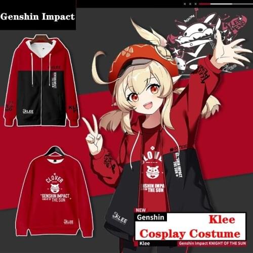 Klee Cosplay Costume Game Genshin Impact Hooded Sweatshirt Anime Sports Jacket Project Print Pants Velvet Top Adult Children Set