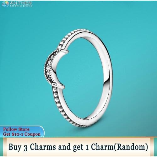 Ahthen 925 Sterling Silver Ring Crescent Moon Beaded Rings 925 Silver Women Rings Ngagement Rings Women Jewelry Making Girl Gift