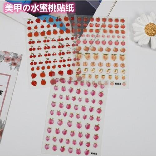 Fashion Hot Selling Thin Light Transparen Nail Stickes Cherry Fruits Back Glue Adhesive Dry Nail Decals Nail Art Manicure Women