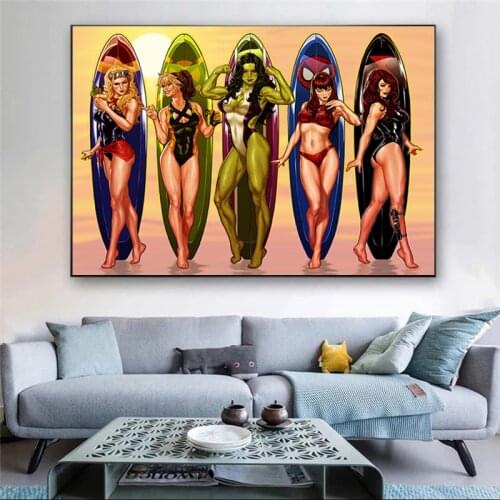 Marvel Superhero Poster Sexy Woman Captain America Canvas Painting and Prints Wall Art Pictures For Living Room Decor Cuadros
