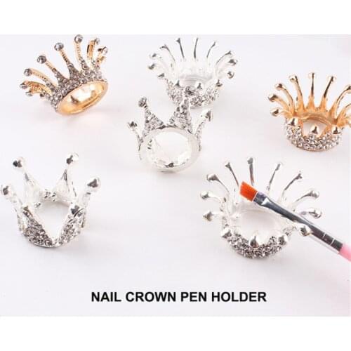 1 Pcs Crown Design Metal Nails Stand Holders Salon Brush Rack Carving Carrier Storage Nail Brush Holder for Nail Art Accessory