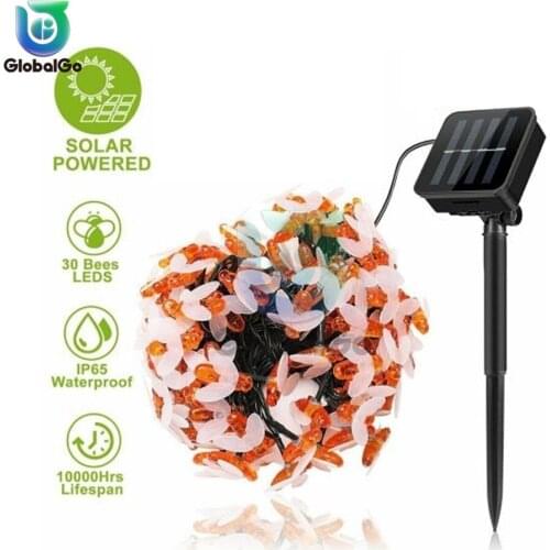 6.5m 5m Solar Power Cute Honey Bee Led String Fairy Light 20leds 30leds Outdoor Garden Fence Christmas Garland Lights