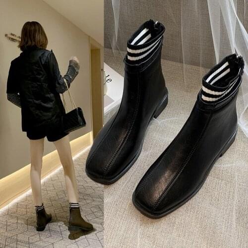 Fashion Black Women Boots 2010 Comfy Square High Heel Ankle Boots Fashion Pointed Toe Zipper Boots Autumn Winter Ladies Shoes