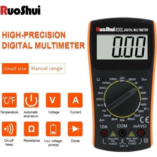 RuoShui 830L Mini Multimeter Voltage Current Resistance Tester LCD Backlight DC Voltmeter Ammeter With Probe Digital Multimetro