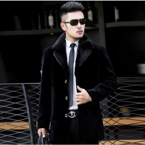 Sheep Shearling Fur Coat Men Autumn Winter Jacket Real Mink Fur Collar Coat Mens Wool Coat Plus Size Veste Homme 17780 YY403