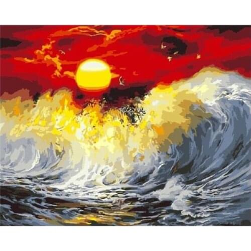 Scenery Sunrise Diamond Painting Set Ocean Wave Mosaic Embroidery Picture Crystal Rhinestone Stickers Decal Wall Art Craft Gift
