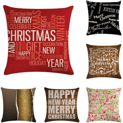 45cm*45cm Happy new year linen cotton pillow case sofa cushion cover flower design square decorative pillow cover
