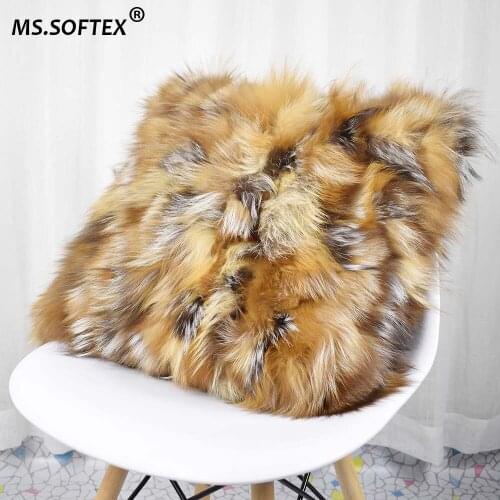 MS.Softex Natural Fo Fur Pillowcase Real Fox Skin Pillow Cushion Plush Fur Cushion Cover Genuine Fur homes FREE SHIPPING