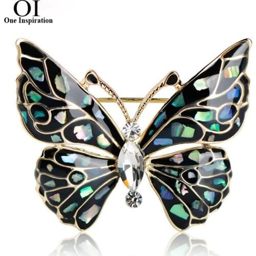 OI Alloy Metal Vivid Butterfly Brooches For Women Abalone Shell Enamel Craft Broches Suit Dress Accessories Sweater