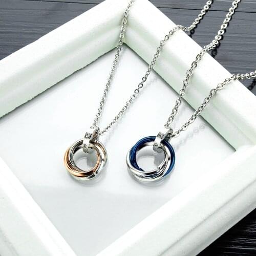 55CM 50CM Korean Version Jewelry 2021 Trend Stainless Steel Couple Necklace New Zircon Three-Ring Type Womens Neck Chain YMS