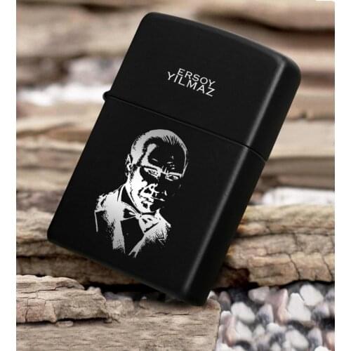 Personalized Ataturk Skyline Gasoline Black Metal Cigarette Lighter-4