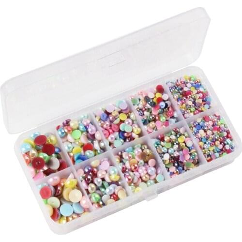 Half Round Flat Imitation Pearl Beads Assorted Mixed Sizes DIY Imitation Pearls for Embellishment Crafts Nail Making