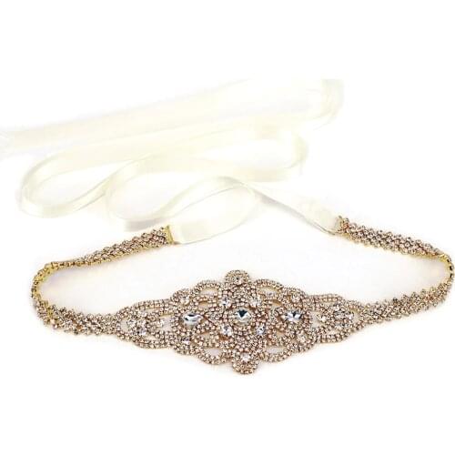 Luxury Handmade Bridal Belt Rhinestone Waistband Applique For Evening Prom Dresses Wedding decoration White Beige Sash Ribbon