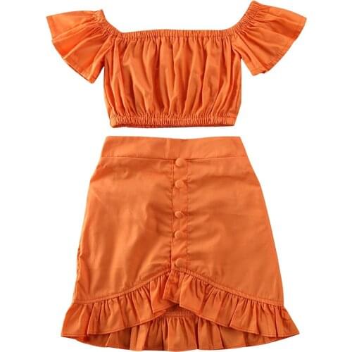 Pudcoco Fast Shipping 1-6Y Kids Baby Girls Summer Skirt Set Off Shoulder Tops Long Skirt 2PCS Outfit Set Clothes