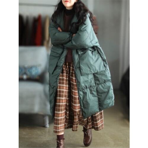 Women Down coat Winter Large size Long Warm All-match Tops Female New Down jacket Hooded Zipper Casual Retro Tops