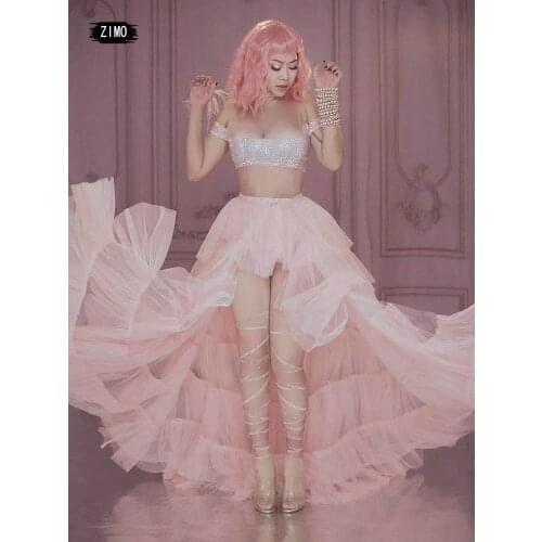 PINK stage Jumpsuit sexy Diamond dance gogo night women for Birthday wedding party CLUB drag queen costumes concert designer new