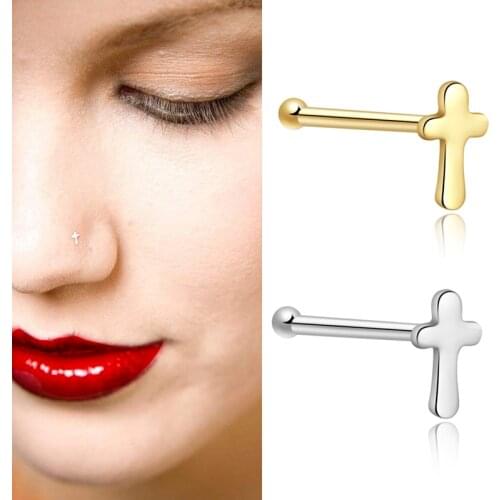 1pc Real pure 925 sterling silver cross nose rings and studs Wedding Engagement Piercing Jewelry Ear Bone Buckle men wedding