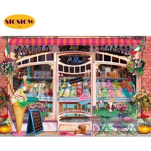 SIOSIOW 5D Diamond Painting House Diamond Embroidery Ice Cream Shop Cross Stitch Landscape Rhiestones Art Hobby Wall Decoration