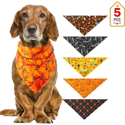 5 Colors Halloween Pet Saliva Towel Cat Dog Bandana Bibs Pet Neckerchief Printed Scarf Collar For Small Medium Large Dogs