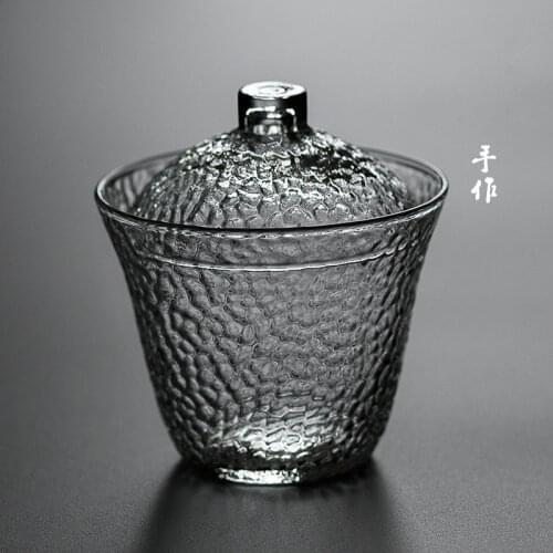 Hammer-shaped glass tea set thickened transparent three teacup teacup teacup household large heat-resistant glass teacup