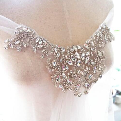 Rhinestone Collar Crystal Applique Patch swing on Bridal Wedding Dress Gown