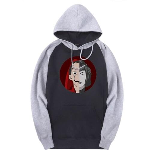 La casa de papel Sweatshirts Man Raglan Hooded Casual Printed Clothing Winter Autumn Hoodies Male Hip Hop Punk Moletom Masculino