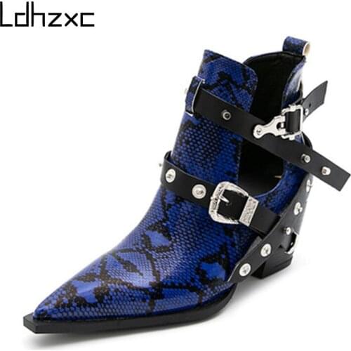 LDHZXC Metal Buckle Thick Heels Pumps 2020 Summer Autumn Pointed Toe Women Shoes Night Club Party Sexy Vintage New Shoes Woman