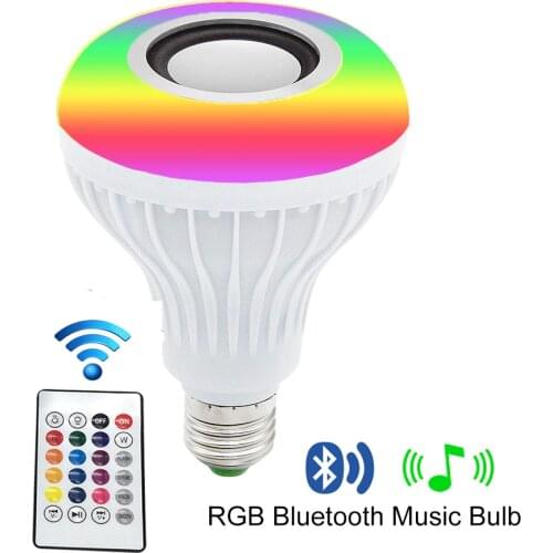 E27 Smart RGB Lamp Wireless Bluetooth Speaker Bulb Music Player Dimmable LED RGBW Music Light 24 Keys Remote Control