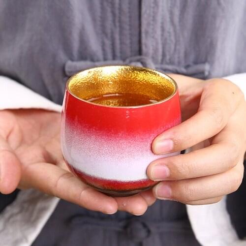 24K Gold Cup Ceramic Tea Bowl Chinese Kung Fu Tea Set Master Cups Vintage Puer Teacups 130ml Teaware Drinkware Collection Decor