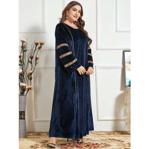 Dubai Muslim Islam Velvet Dress Abaya Kimono Women Long Robes Simple Casual Outwear Tracksuit Islamic Clothing Sport Vestidos