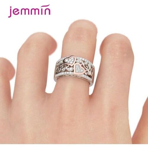 Wide Heart Women 925 Sterling Silver Finger Rings Hollow Wedding Rings Rose Gold Color Engagement Female Anel Jewelry Wholesale