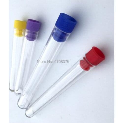 12x60mm 100pcs/lot Plastic test tube with color cap PS material labware for scientific experiment clear lab tube round bottom