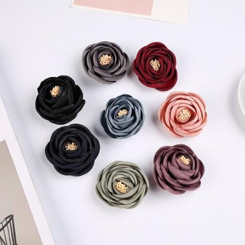 20pcs Layered Burned Satin Rose Flowers with stamen DIY Boutique Hair Accessories for Women and Girl