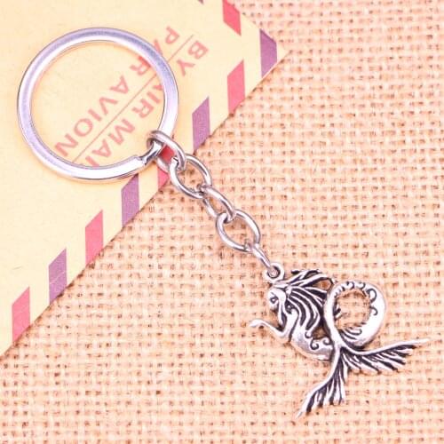 20pcs New Fashion Keychain 27*27 mm mermaid Pendants DIY Men Jewelry Car Key Chain Ring Holder Souvenir For Gift