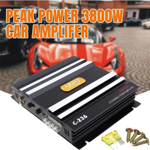 3800W Car Amplifier 2 Channel 12V Low Pass Filter Bass Audio Power Subwoofer Amplifier Stereo Amp Sound Amplifier Aluminum Alloy