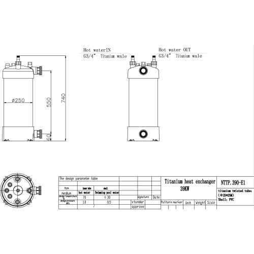 39KW swimming pool heat exchanger water to water type with titanium twisted tube