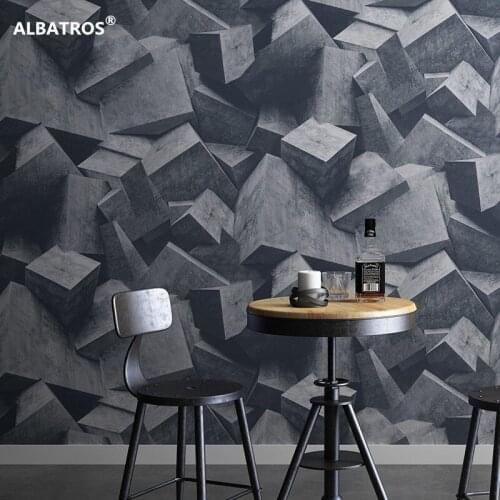 Retro wallpaper 3D three-dimensional home decoration space wallpaper industrial style cement gray wallpaper restaurant paper